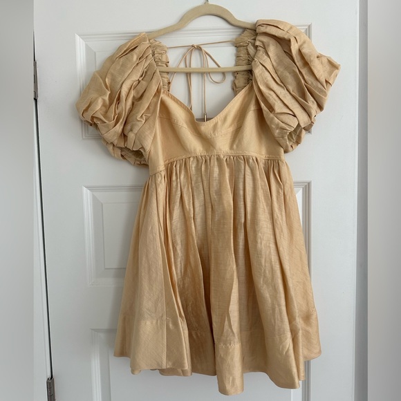 Acler Yellow Flared Mini Dress with Puff Sleeve US 4 - Picture 2 of 5
